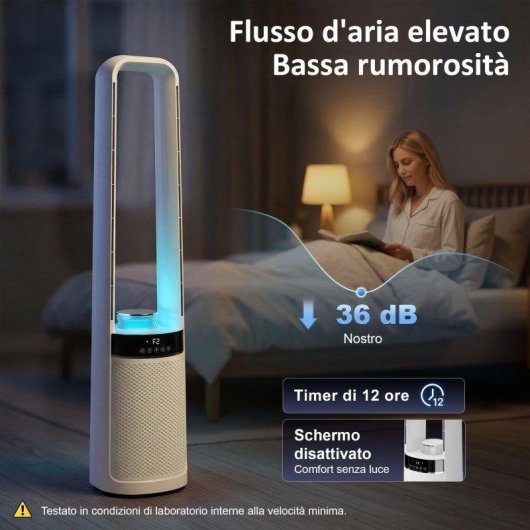 Ventilatore a Colonna Senza Pale Rolipo 36 dB 94 cm LED Silenzioso con Telecomando