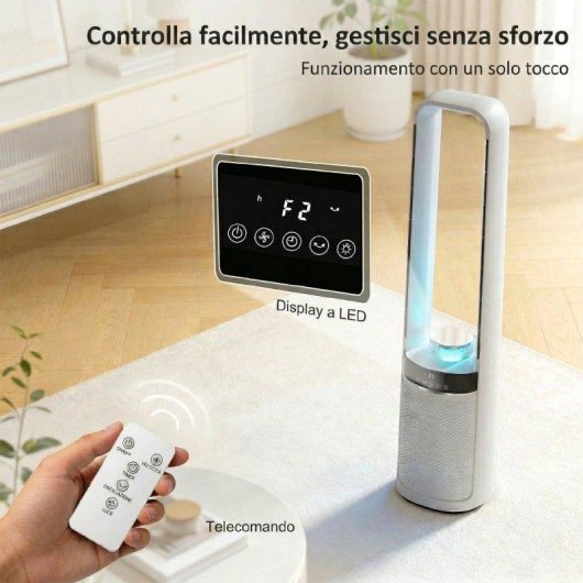 Ventilatore a Colonna Senza Pale Rolipo 36 dB 94 cm LED Silenzioso con Telecomando
