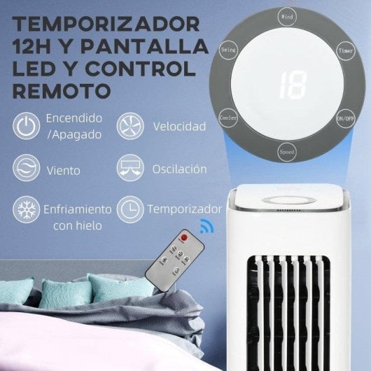Ventilatore a Colonna Evaporativo Rolipo 75W 3 Velocità Telecomando Serbatoio 5L Oscillazione 60°