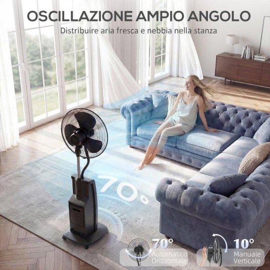 Ventilatore Nebulizzatore a Piantana Rolipo 90W 3,1L 3 Velocità Silenzioso Telecomando