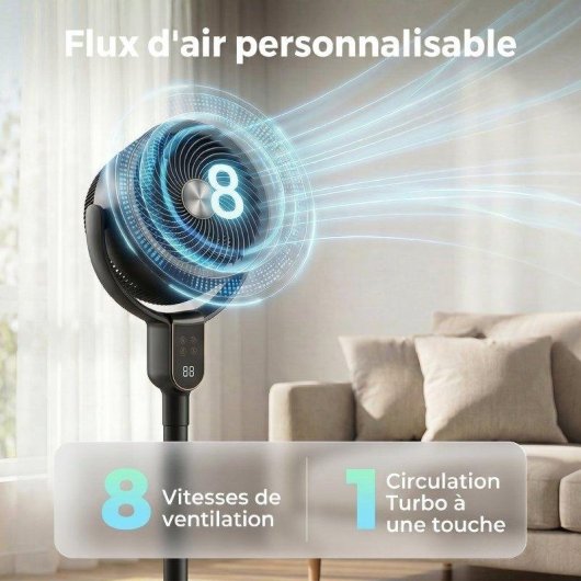 Ventilador de Pie Rolipo 8 Velocidades Oscilación 3D Ultra Silencioso con Mando y Aromaterapia