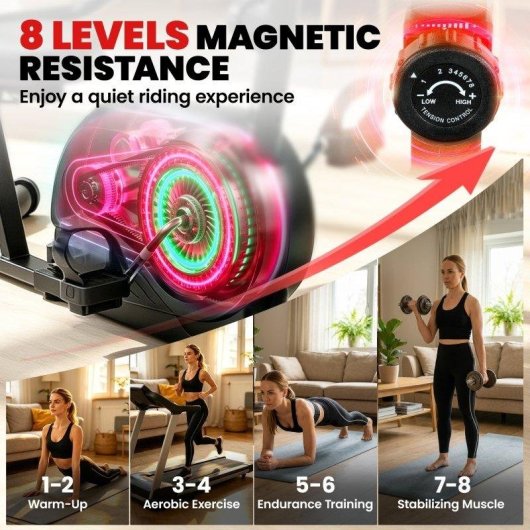 Bicicleta Estática Rolipo Reclinable 8 Velocidades con Pulsómetro LCD