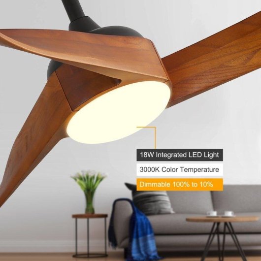Ventilatore da Soffitto con Luce Rolipo 18W 132cm Silenzioso 6 Velocità Telecomando Funzione Inverno Timer