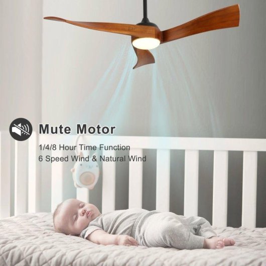 Ventilatore da Soffitto con Luce Rolipo 18W 132cm Silenzioso 6 Velocità Telecomando Funzione Inverno Timer