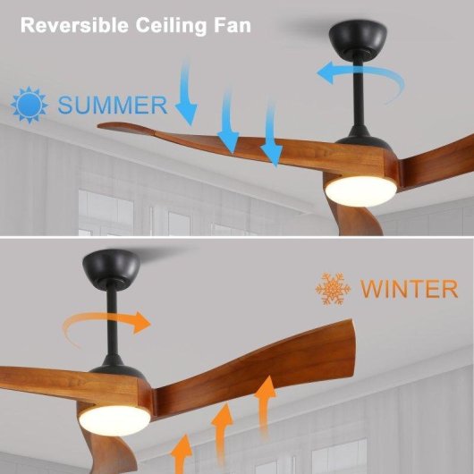 Ventilatore da Soffitto con Luce Rolipo 18W 132cm Silenzioso 6 Velocità Telecomando Funzione Inverno Timer