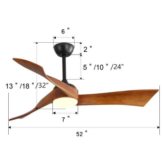 Ventilatore da Soffitto con Luce Rolipo 18W 132cm Silenzioso 6 Velocità Telecomando Funzione Inverno Timer