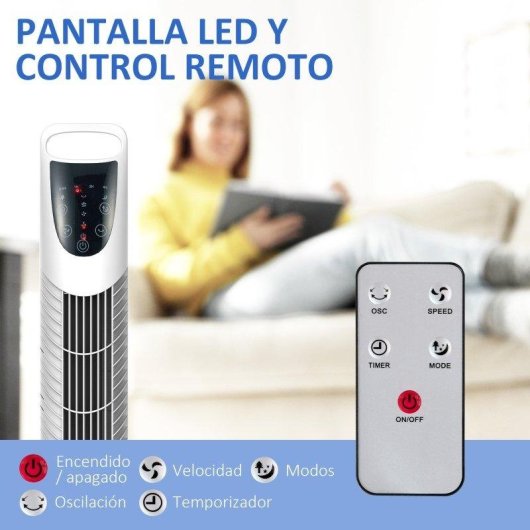 Ventilatore a Colonna Rolipo 40W 3 Velocità Oscillante Telecomando Timer