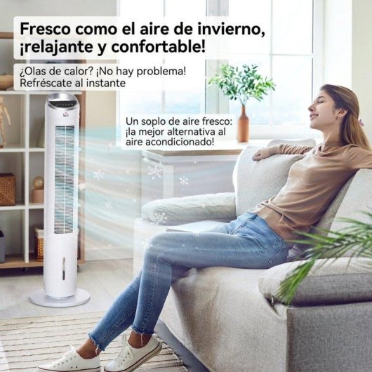 Ventilatore a Colonna Rolipo 60W 3 Velocità Nebulizzatore Telecomando Bianco