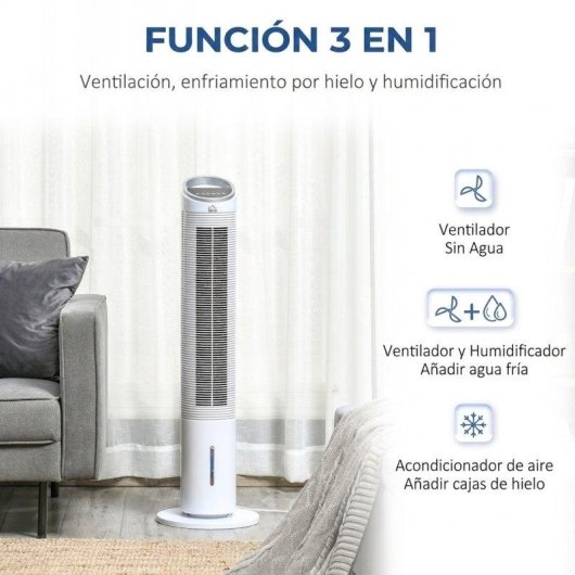 Ventilatore a Colonna Rolipo 60W 3 Velocità Nebulizzatore Telecomando Bianco
