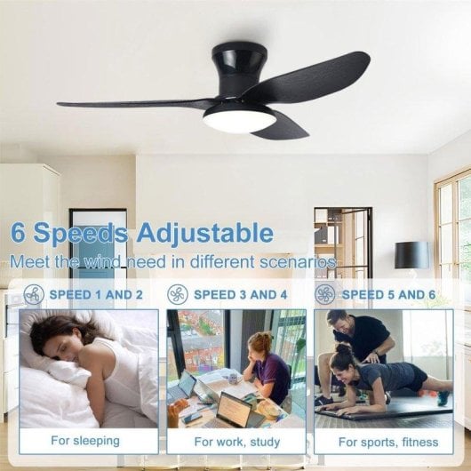 Deckenventilator mit Licht Autrucker 40" 3 Flügel Reversibel 6 Stufen Fernbedienung LED