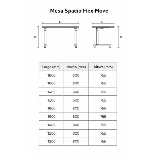 Mesa Spacio FlexiMove Plegable y Volteable 1200x800mm Wengué con Ruedas