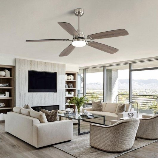 Ventilatore da Soffitto con Luce Rolipo 18W LED 132cm 6 Velocità Motore DC Telecomando Nero