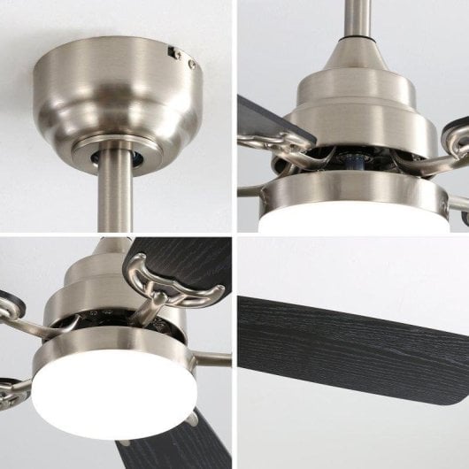 Ventilatore da Soffitto con Luce Rolipo 18W LED 132cm 6 Velocità Motore DC Telecomando Nero