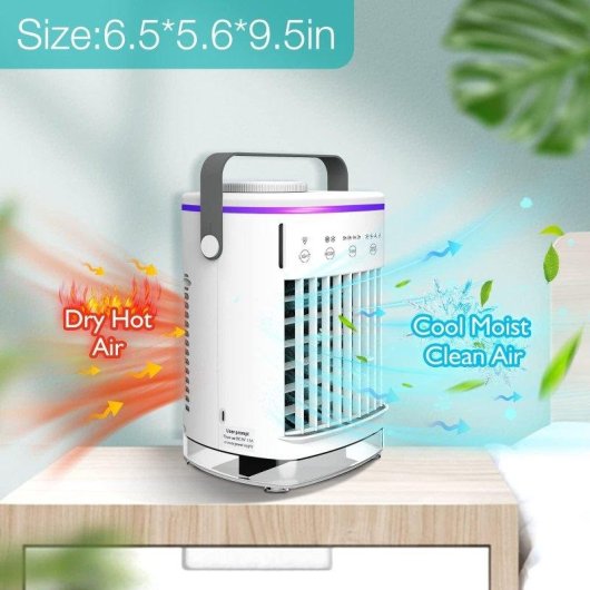 Mini Ventilador Evaporativo de Sobremesa Autrucker 4 Velocidades 700 ml LED 7 Colores Oscilación USB