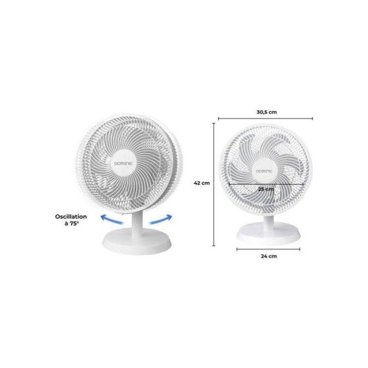 Ventilador de Sobremesa Oceanic OCEAVT30CMW 35W 3 Velocidades Oscilación 75° Silencioso