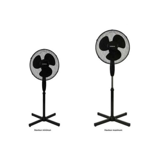 Ventilateur sur Pied Oceanic 45W 41cm 3 Vitesses Oscillation Tête Inclinable Noir