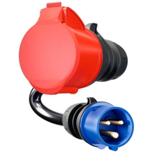 Adattatore go-e per Gemini flex 22 kW, CEE rosso trifase 32A a CEE blu monofase 16A