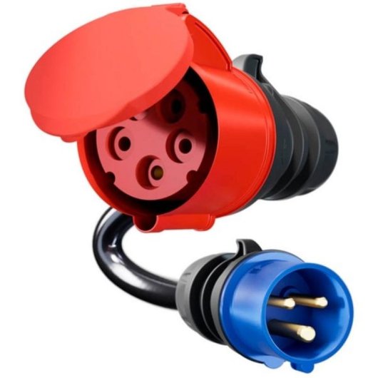Adattatore go-e per Gemini flex 22 kW, CEE rosso trifase 32A a CEE blu monofase 16A