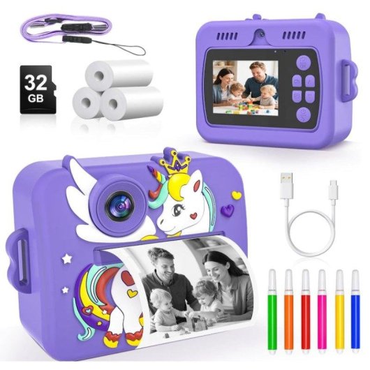Cámara Instantánea Rolipo X7D Flash Automático Impresión Rápida SD 32GB Violeta