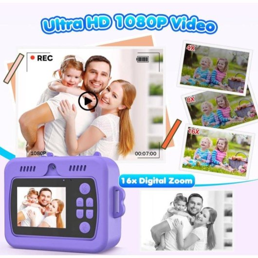 Cámara Instantánea Rolipo X7D Flash Automático Impresión Rápida SD 32GB Violeta