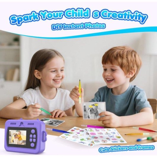 Cámara Instantánea Rolipo X7D Flash Automático Impresión Rápida SD 32GB Violeta