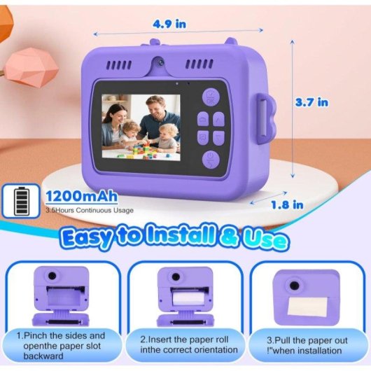 Cámara Instantánea Rolipo X7D Flash Automático Impresión Rápida SD 32GB Violeta