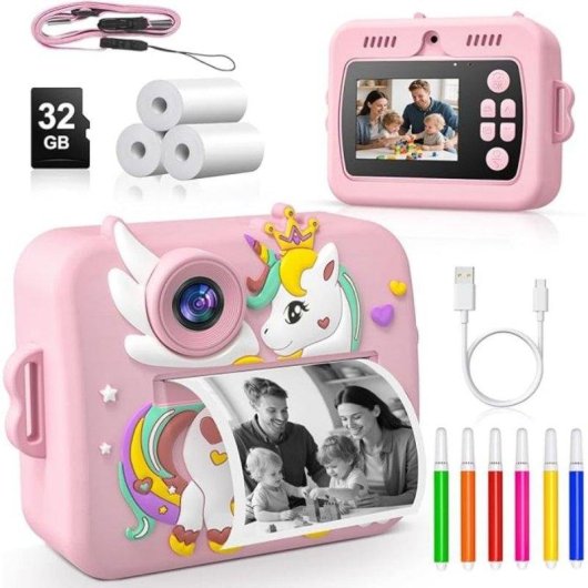 Cámara Instantánea Rolipo X7D Flash Automático Impresión Rápida SD 32GB Rosa Claro