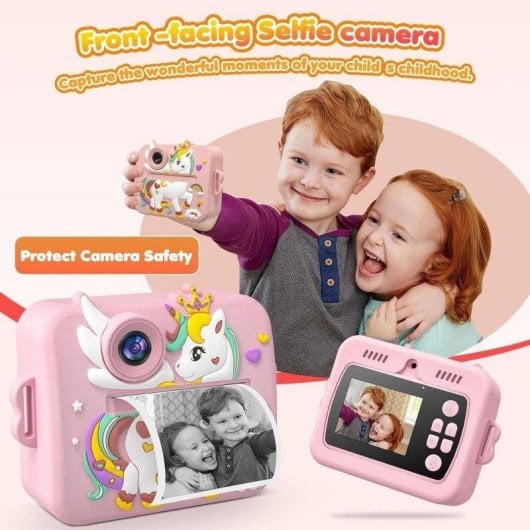 Cámara Instantánea Rolipo X7D Flash Automático Impresión Rápida SD 32GB Rosa Claro