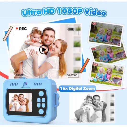 Cámara Instantánea Rolipo X7D Flash Automático Impresión Rápida SD 32GB Azul