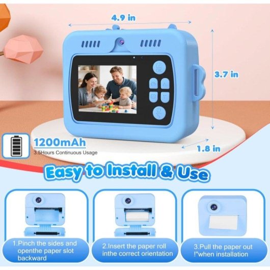 Cámara Instantánea Rolipo X7D Flash Automático Impresión Rápida SD 32GB Azul