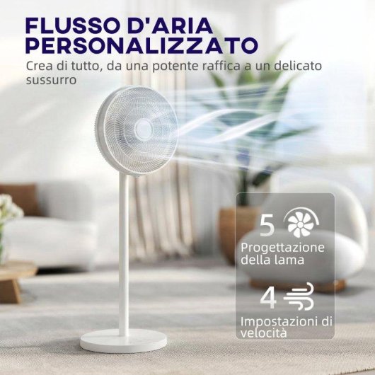 Ventilatore a Piantana Rolipo Regolabile 4 Velocità Oscillazione 80° Telecomando LED