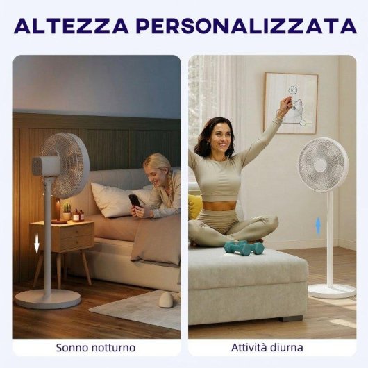 Ventilatore a Piantana Rolipo Regolabile 4 Velocità Oscillazione 80° Telecomando LED
