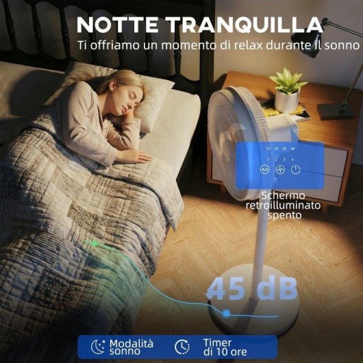 Ventilatore a Piantana Rolipo Regolabile 4 Velocità Oscillazione 80° Telecomando LED
