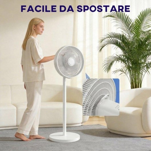 Ventilatore a Piantana Rolipo Regolabile 4 Velocità Oscillazione 80° Telecomando LED
