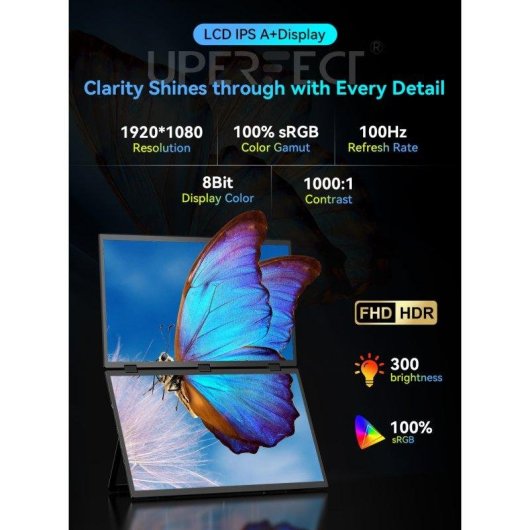 Monitor Uperfect Dual 18,5" FullHD 100Hz IPS 100% sRGB VESA 5ms