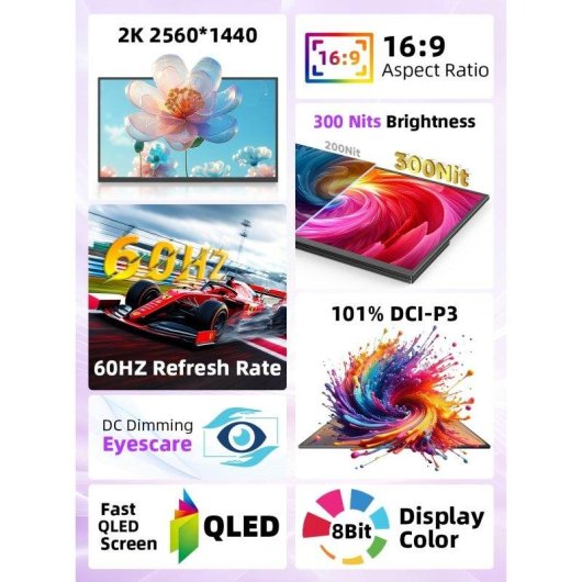 Monitor Uperfect 22" QHD 60Hz QLED portátil USB-C Mini HDMI antirreflejo VESA