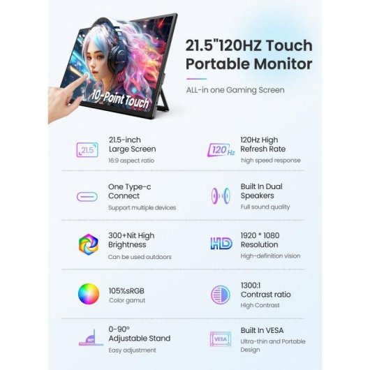 Monitor Uperfect 21,5" FullHD 120Hz IPS Touch USB-C HDMI VESA