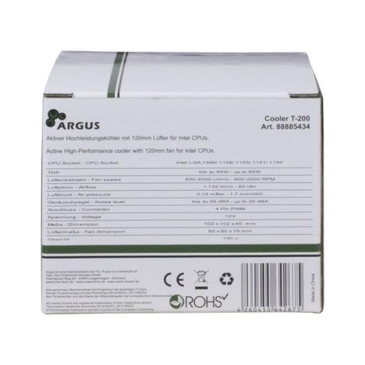 Refrigeración aire Inter-Tech Socket 1150/1151/1155/1156/1200 8 cm Argus T-200 negro naranja