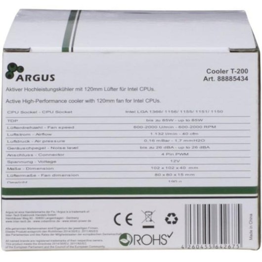Refrigeración aire Inter-Tech Socket 1150/1151/1155/1156/1200 8 cm Argus T-200 negro naranja