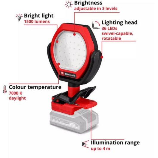 Lámpara solar portátil Einhell GC-OL 18/1500 Li-Solo LED 1500 lúmenes
