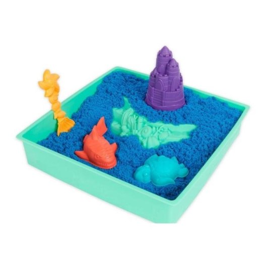 Set Kinetic Sand Sandspielkasten mit 454 g blauem Sand und 4 Zubehörteilen