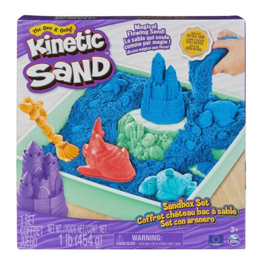 Set Kinetic Sand Sandspielkasten mit 454 g blauem Sand und 4 Zubehörteilen