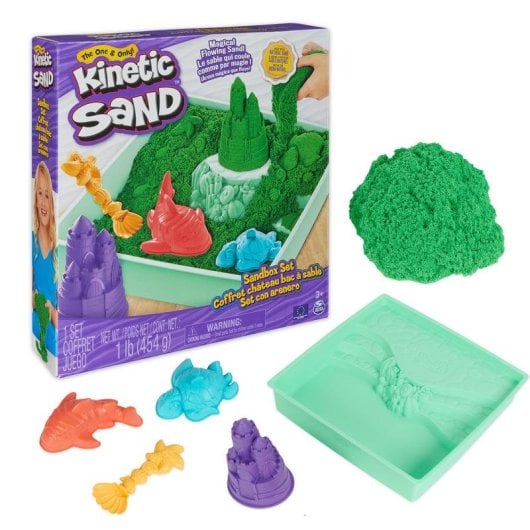Set Sandbox Kinetic Sand con Arenero y 4 Accesorios 454 g Verde