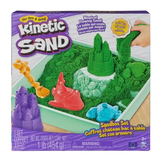 Set Sandbox Kinetic Sand con Arenero y 4 Accesorios 454 g Verde