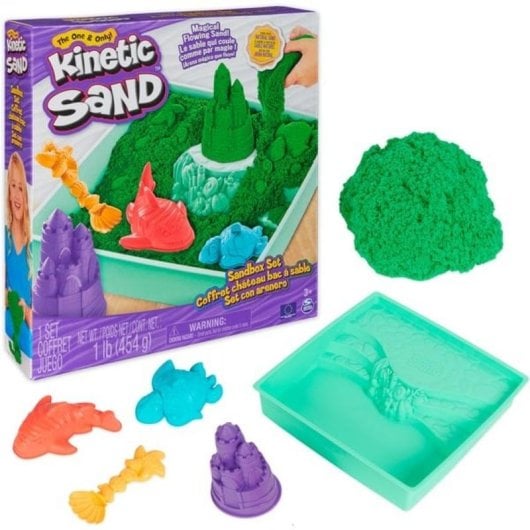 Set Sandbox Kinetic Sand con Arenero y 4 Accesorios 454 g Verde