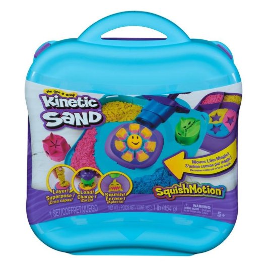 Kit de Arena Kinética SquishMotion Spin Master con 453 g y Moldes de Tiburón, Estrella y Sol
