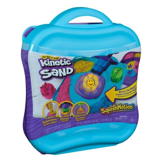 Kit de Arena Kinética SquishMotion Spin Master con 453 g y Moldes de Tiburón, Estrella y Sol