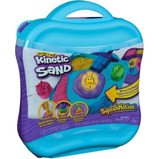 Kit de Arena Kinética SquishMotion Spin Master con 453 g y Moldes de Tiburón, Estrella y Sol