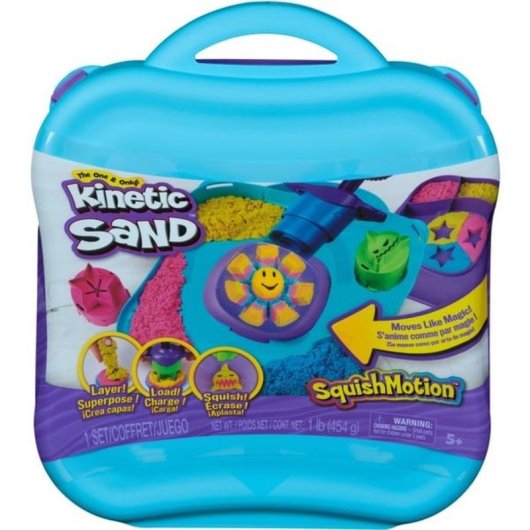 Kit de Arena Kinética SquishMotion Spin Master con 453 g y Moldes de Tiburón, Estrella y Sol