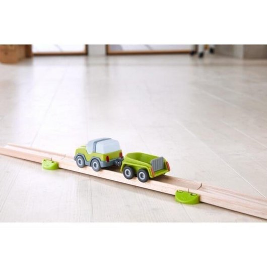 Coche de jeu HABA Kullerbü Todoterreno avec remorque bleu et vert